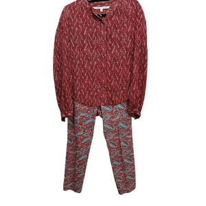 Veronica Beard Nicola Silk Shirt & Honolulu Cropped Skinny Pant 2pc Set Size 4